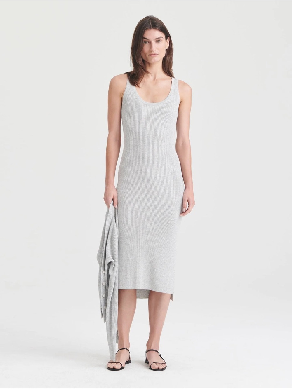 NAADAM Scoop Neck Ribbed Midi Dress